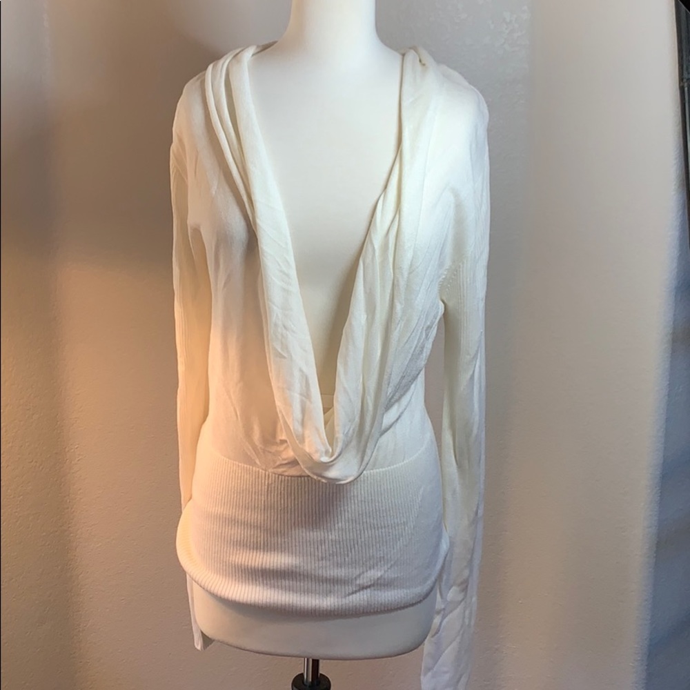 NWT cream super deep cowl neck thin sweater LG